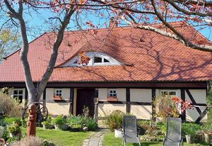 Ferienhaus mit Kaminofen, Terrasse und Blick in die Natur