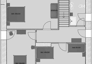 Ferienhaus Burg Heider Mühle – Ferienhaus, Dusche und Bad, WC, 3 Schlafräume