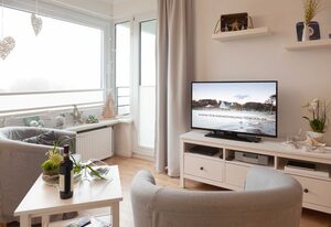 Ferienwohnung Nordlicht inklusive Strandkorb an der Förde – Ferienwohnung Nordlicht mit Meerblick