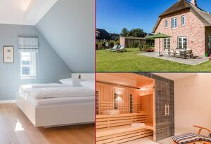 Hummerklippen b – Exklusive Ferienhaushälfte mit Terrasse, Sauna und Gartenblick in Süderende