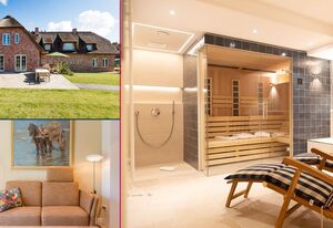 Hummerklippen a – Exklusive Ferienhaushälfte mit Sauna, Kamin und großem Garten in Süderende