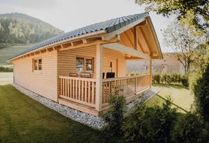 Natur-Camp Tannenfels – Blockhütte, 60 qm, 2 Schlafzimmer, Holzterrasse mit Garten, max. 4 Personen