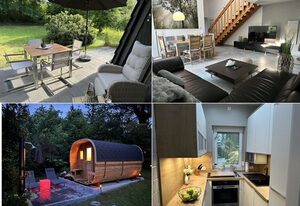 Schönes Ferienhaus 400m vom See, Sauna, Kamin, Klima, Garten