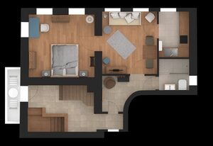 eleven Marquartstein – Moon I für 1-3 Personen, 50 m², Schlafzimmer, Wohnzimmer, Küche, Dusche/WC, Balkon, WLAN