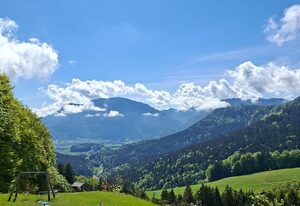 Berggasthaus Steinberg-Alm inkl. Chiemgaukarte – Ferienwohnung Sophia 34qm, Balk., Kochni., 1 Schlafzimmer, Wohnzimmer, max 2 P.