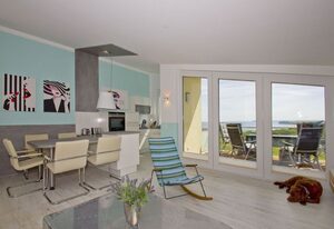 Meeresblick Residenzen FeWo 67 deluxe: Balkon, Meerblick, Sauna- u. Schwimmbadnutzung