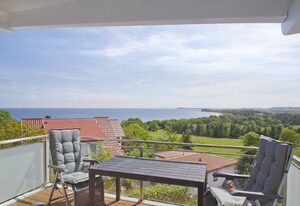 Meeresblick Residenzen FeWo 67 deluxe: Balkon, Meerblick, Sauna- u. Schwimmbadnutzung